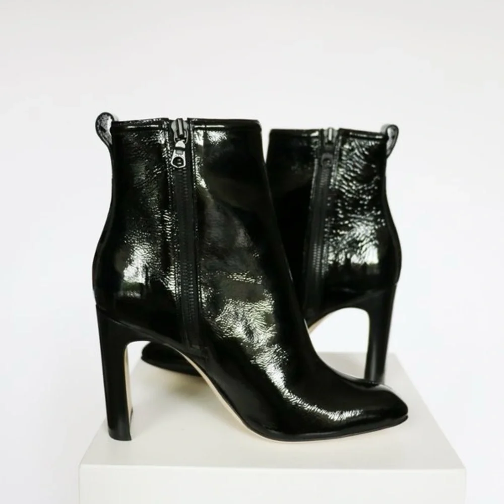 Rag & Bone Ellis Black Patent Leather Heel Ankle Zipper Square Toe Boot 11 / 41